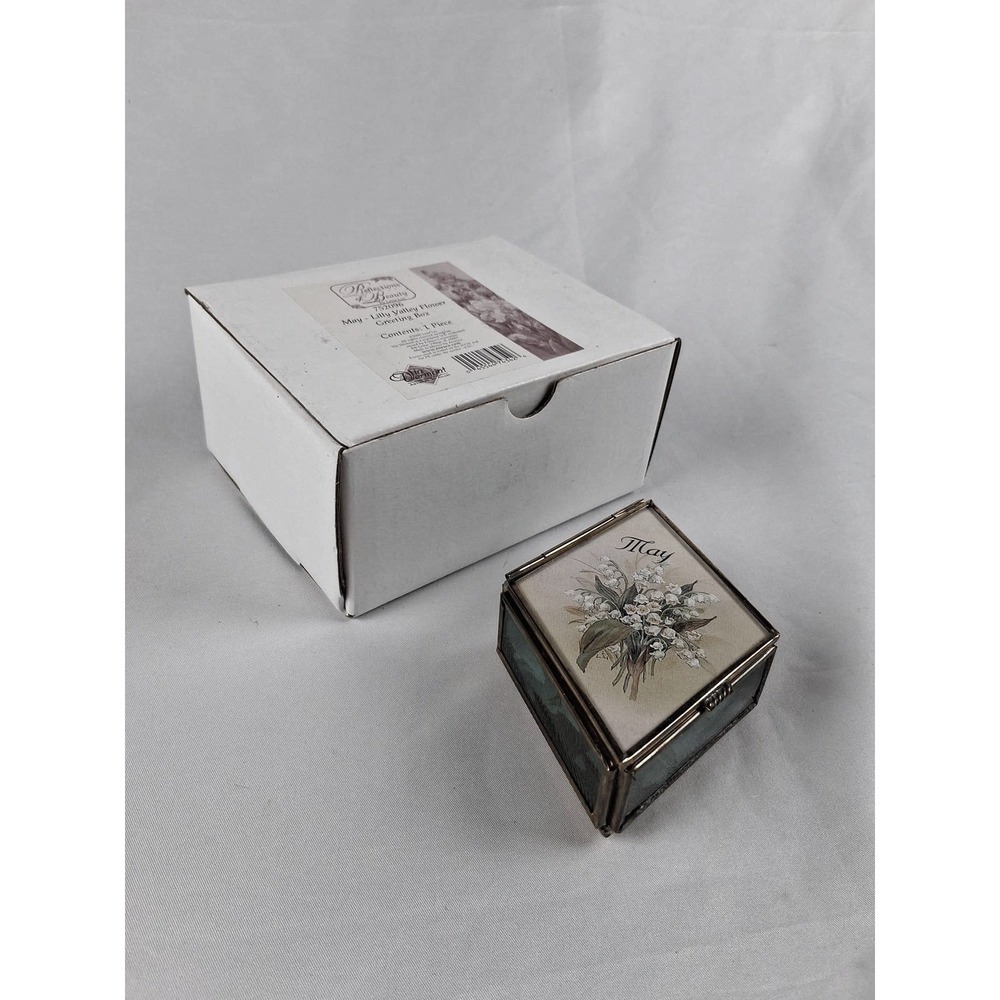 Via Vermont Lena Liu May Lily of the Valley Glass Trinket Box 2000 w/ Box Gift